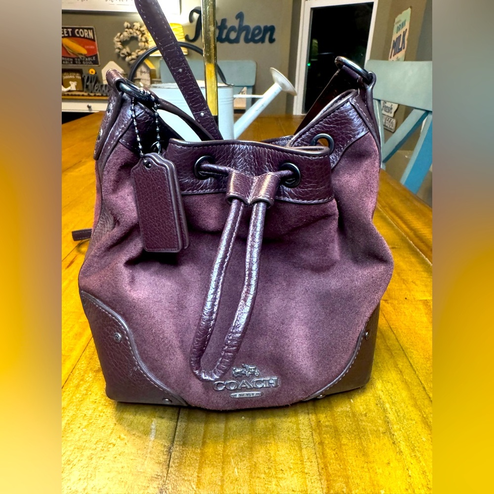 COACH Pristine Baby Mickie
Drawstring Shoulder Bag Suede